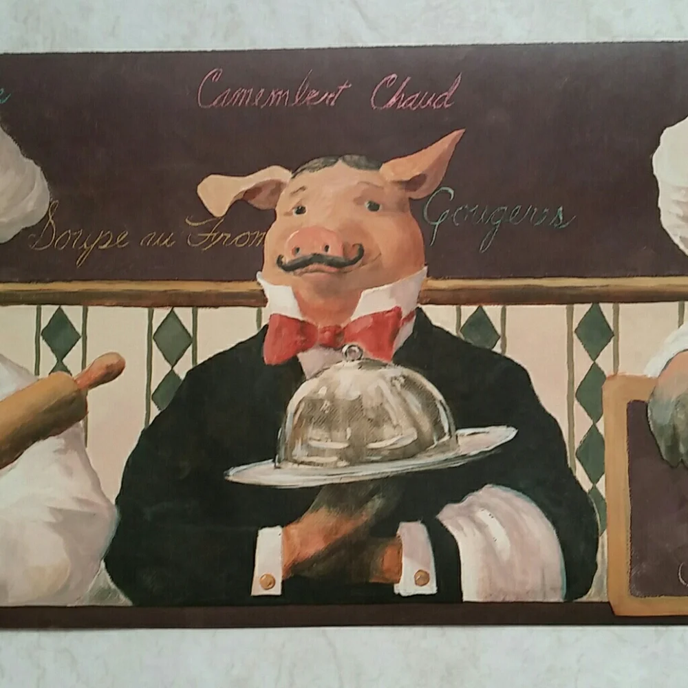 Wallpaper Border - French Chef Pigs Brown